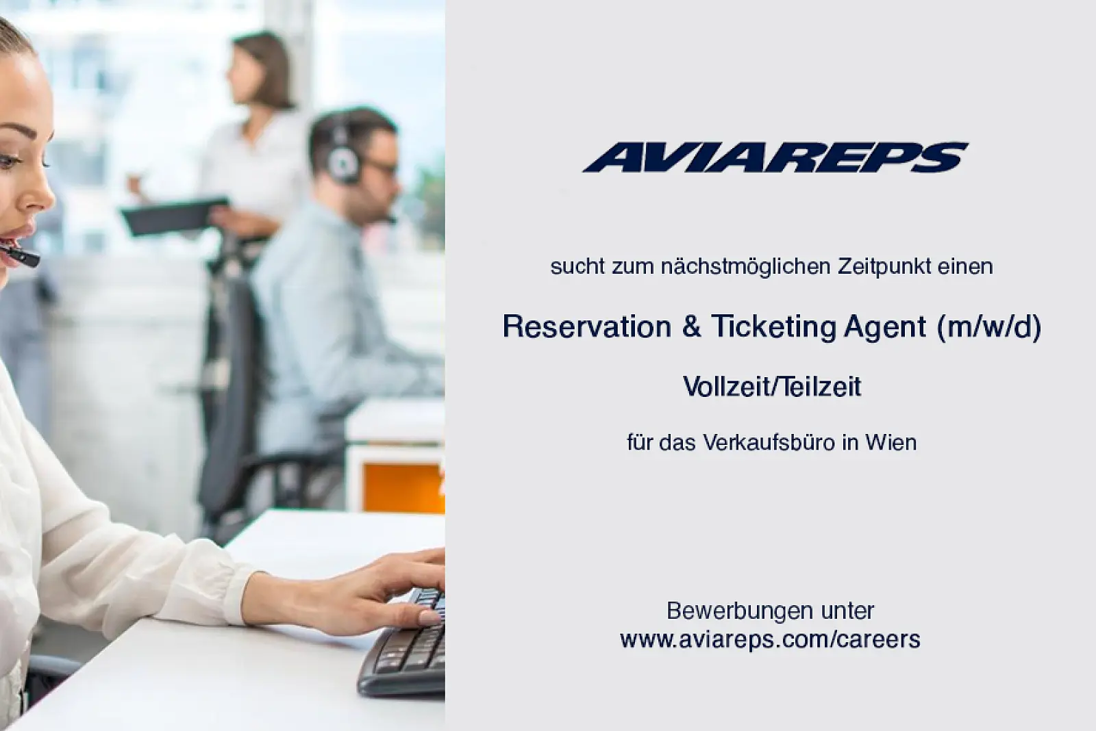 Aviareps sucht Reservation & Ticketing Agent (m/w/d)