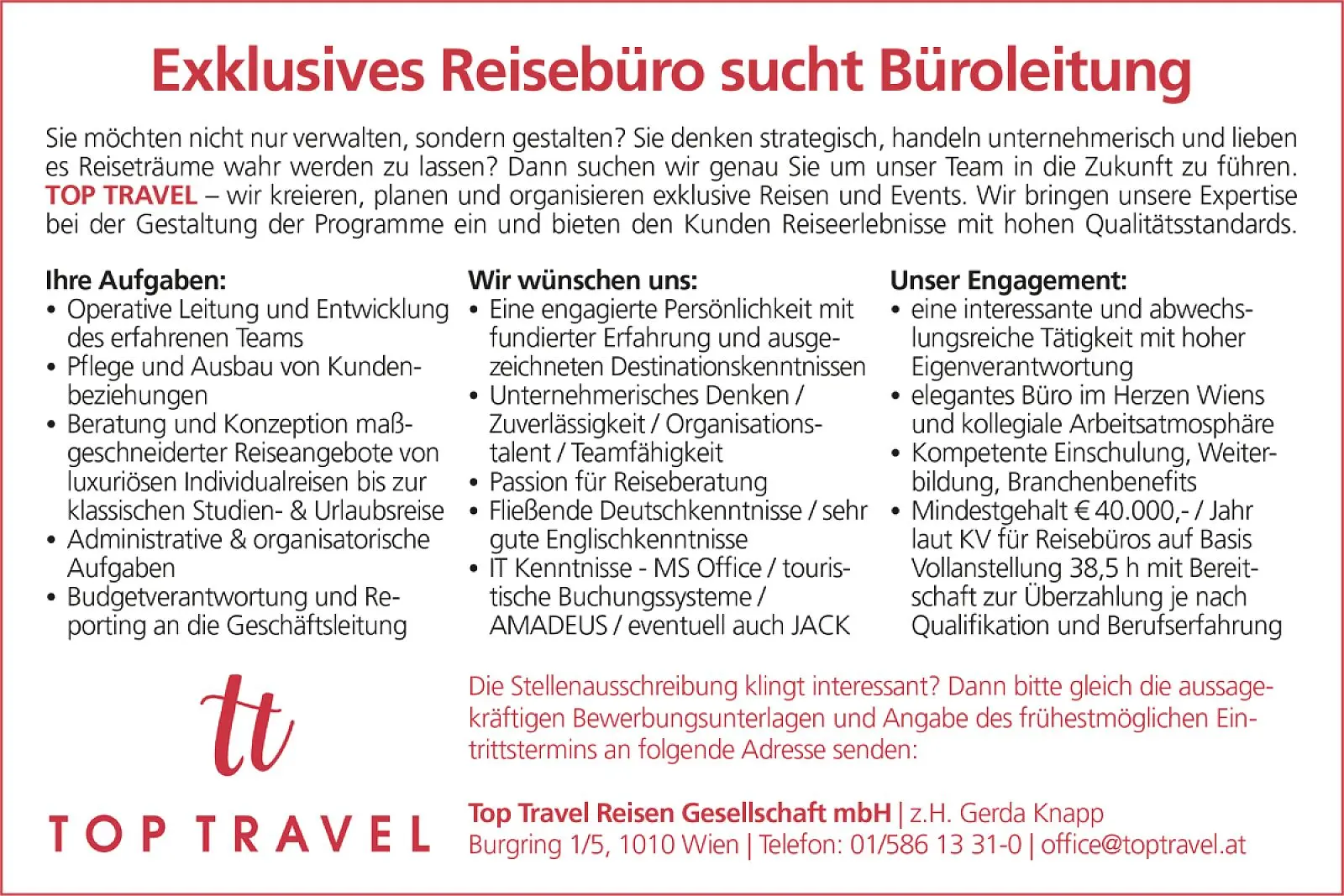 Exklusives Reisebüro sucht Büroleitung